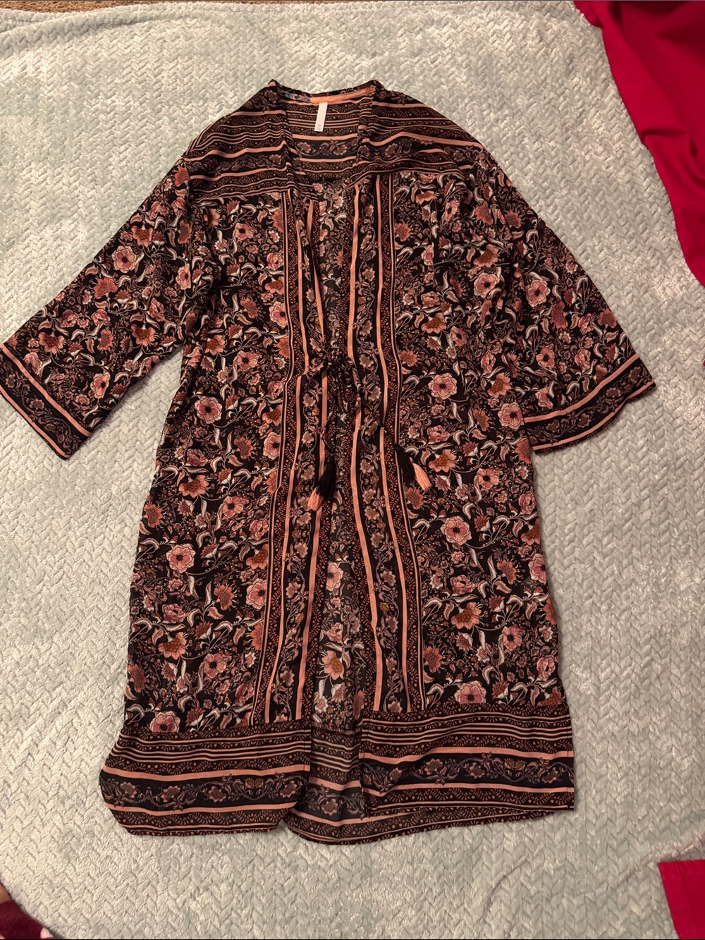Boho Floral Kimono Duster in Black and Rust